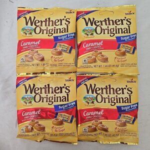 4 PACK Werther's Original SUGAR FREE CARAMEL Hard Candies 1.46oz bag Each